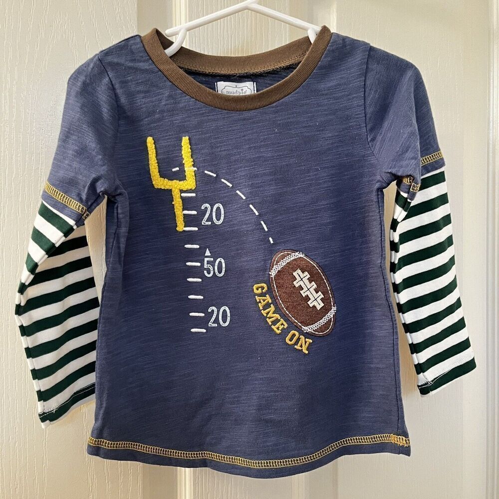 Mud Pie Game On Football Applique Tee Long Sleeve Boys Size S 12-18 Months NWT